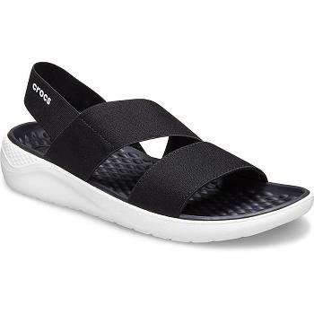 Crocs LiteRide Stretch Cierne / Biele - Damske Sandále